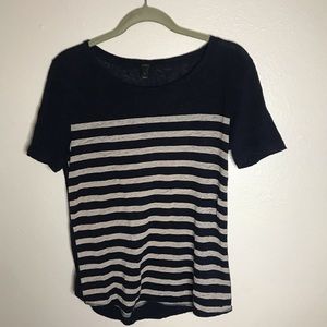 J crew linen short sleeve striped top blue beige